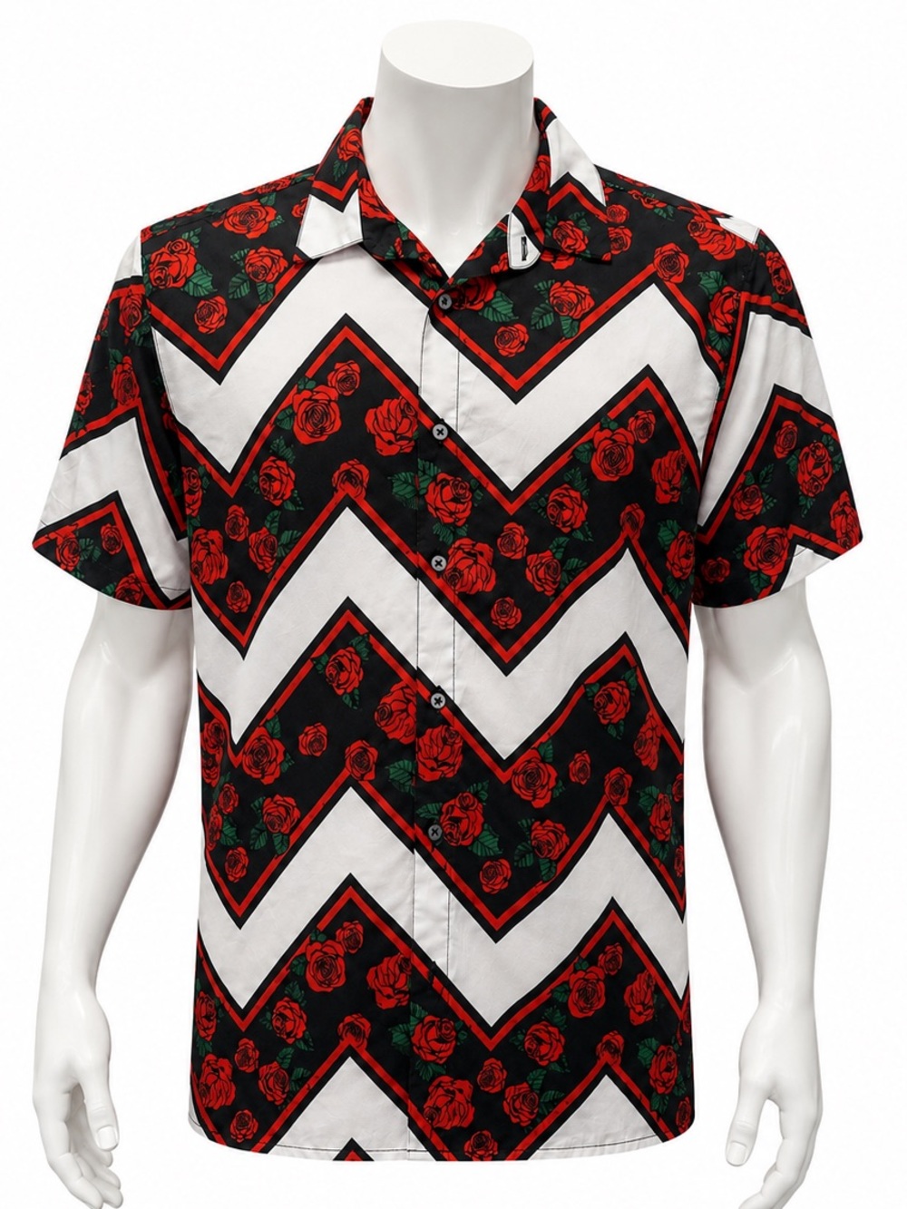 Vintage Y2K Fresh Prints of Bel-Air Roses Floral Zig Zag Short Sleeve Shirt XL